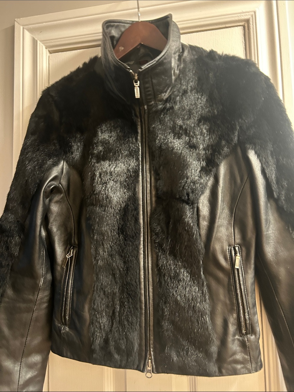 Danier Women's Black Leather & Rabbit Fur Jacket